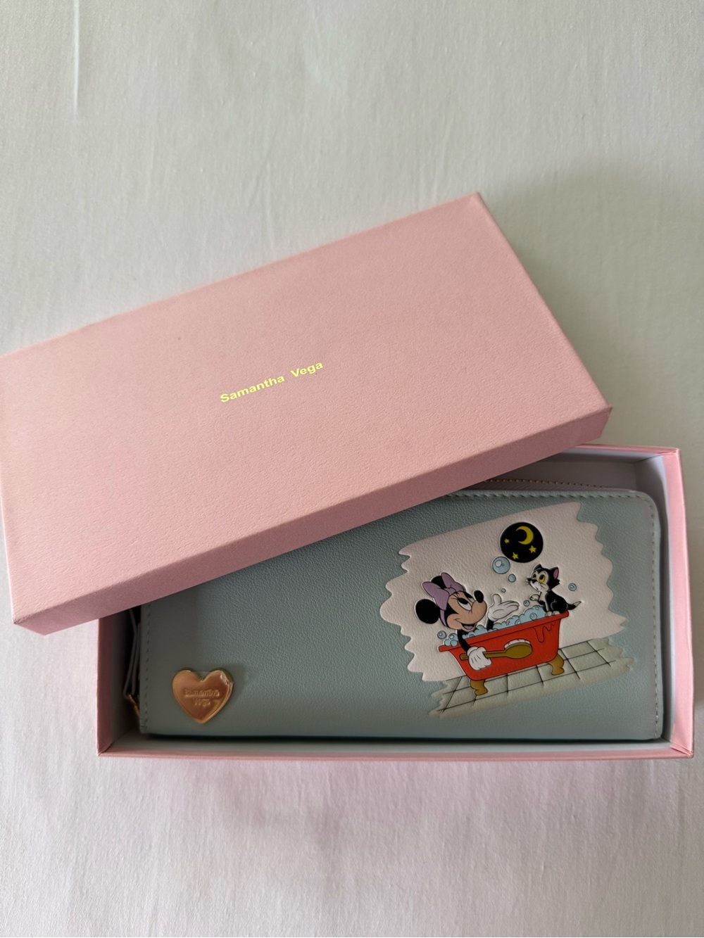 Disney Mint and Light Blue Zip Wallet with Gold Logo